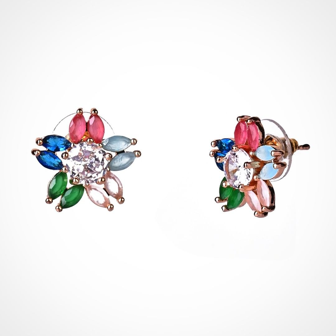 Floral Navratan Multicolor CZ/AD Stone-Studded Earrings.💫