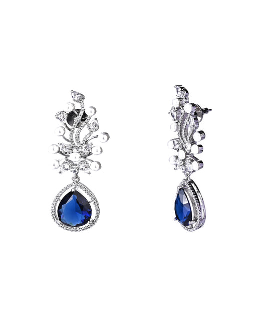 Glass Stone+Pearl+Silver Plated AD Dangler Earrings.💫