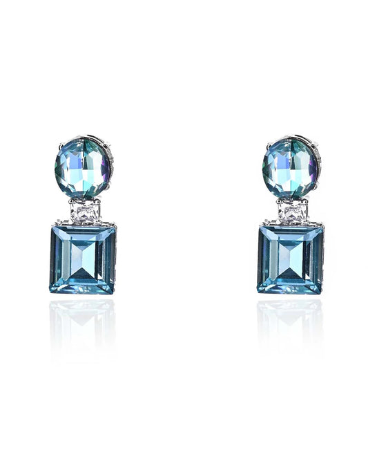 AD Stone and Blue Crystal Studded Drop Earrings| Silver-Plated.💫