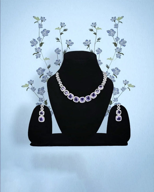 AD & CZ Stone-Studded Silver-Plated Necklace Set.💫