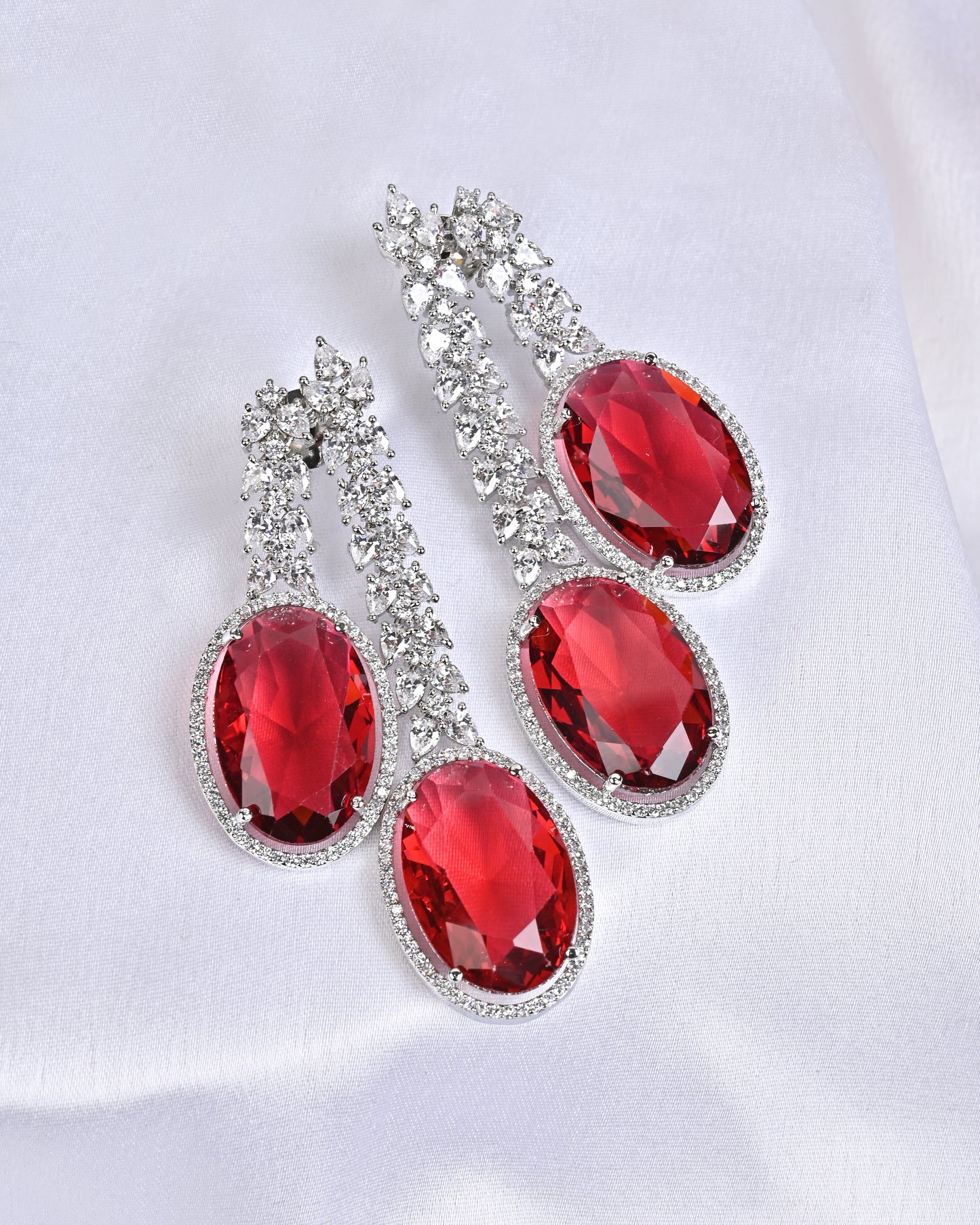 CZ & American Diamond Studded Ruby Necklace with Earrings..π«