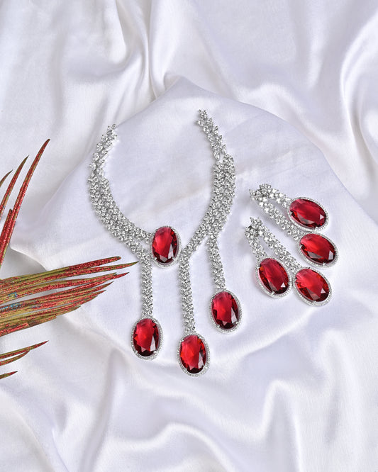 CZ & American Diamond Studded Ruby Necklace with Earrings..💫