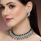 Silver Plated Kundan and Black Bead Jewellery Set for Women