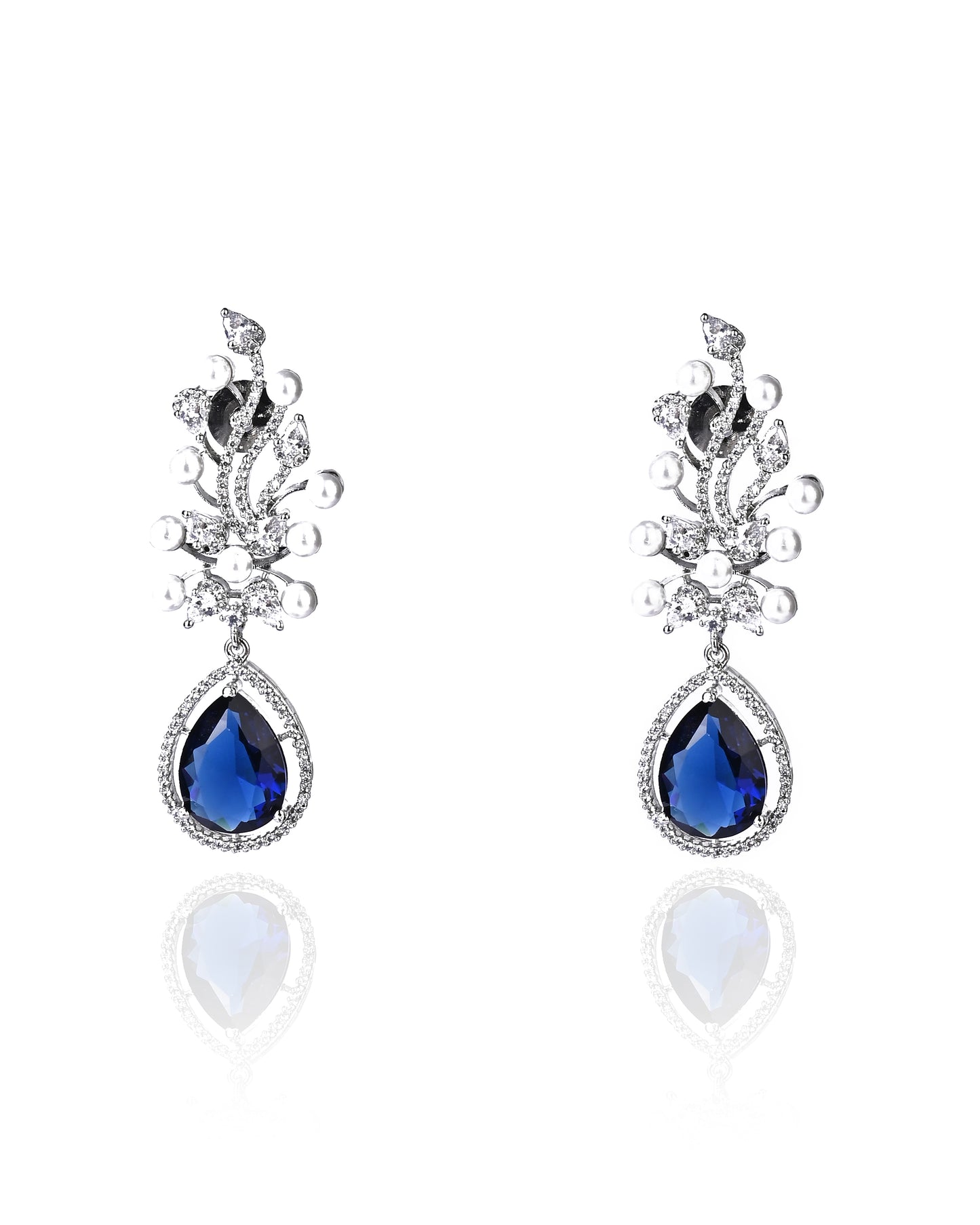 Glass Stone+Pearl+Silver Plated AD Dangler Earrings.💫