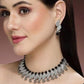 Silver Plated Kundan and Black Bead Jewellery Set for Women