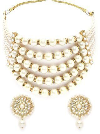 Pearl Multi-layer Beaded Kundan Choker Necklace Set for Women