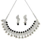 Silver Plated Kundan and Black Bead Jewellery Set for Women