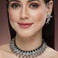 Silver Plated Kundan and Black Bead Jewellery Set for Women