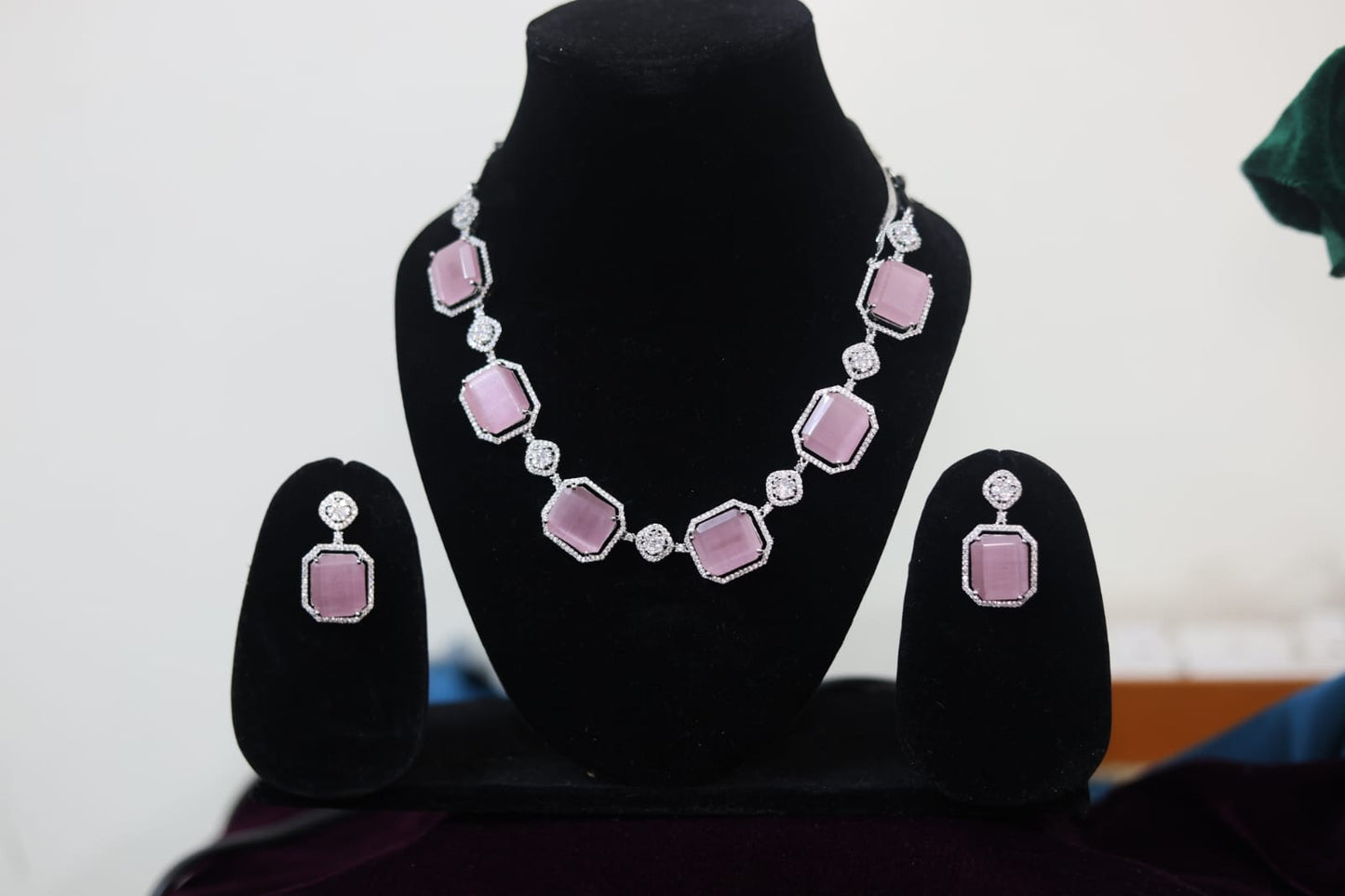 Hydrostone, CZ & American Diamond Studded Necklace set with Earrings.