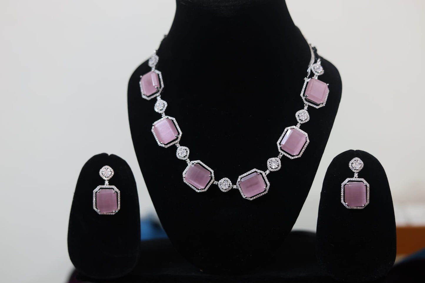 Hydrostone, CZ & American Diamond Studded Necklace set with Earrings.