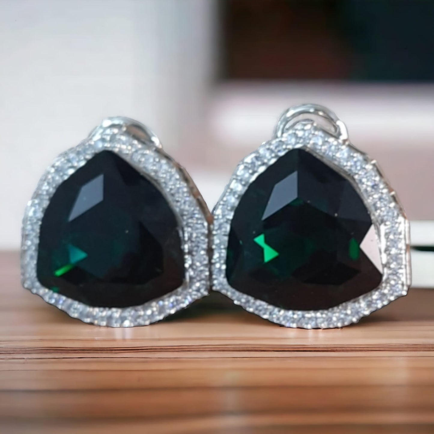 Triangle AD and CZ studded Crystal Earrings.