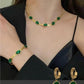 Oval Green Crystal Pendant Necklace Set With Bracelet