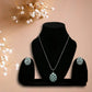 Rhodium Finish Turquoise Crystal &amp; Cubic Zirconia Pendant Necklace.💫